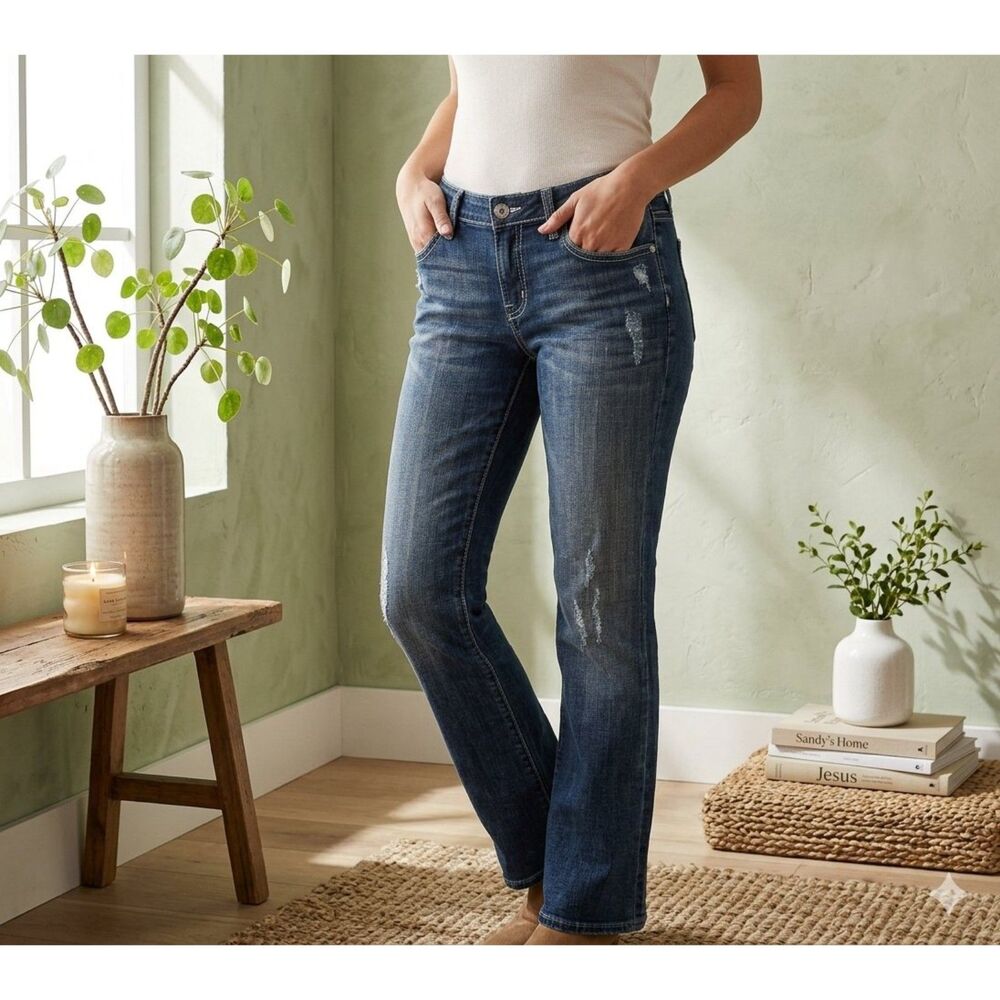 Vigoss London Boot Jeans Womens 13 Blue Distressed Stretch Bootcut Denim
